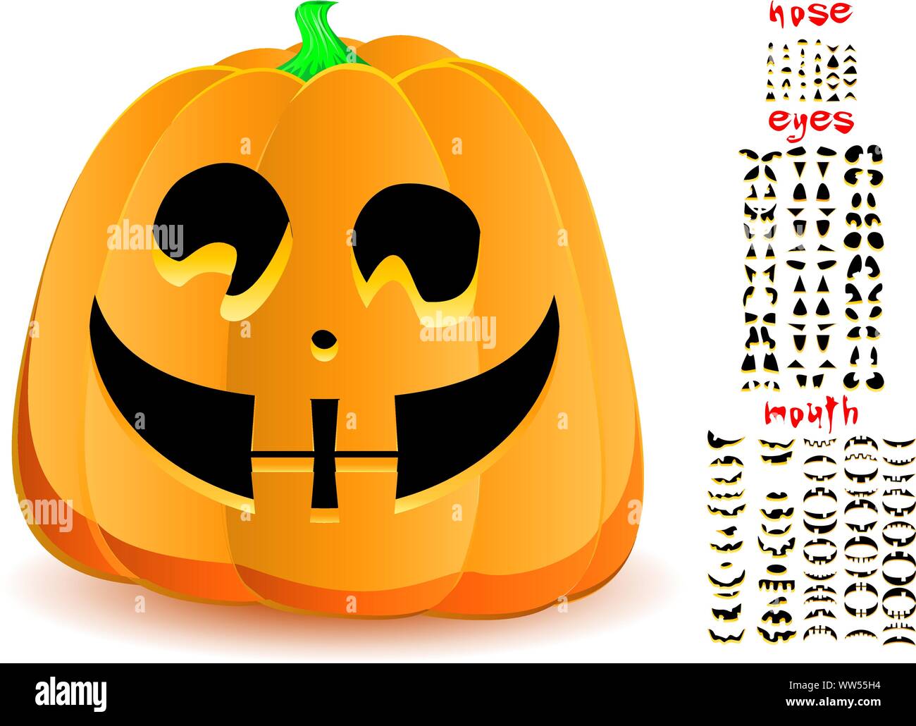 Halloween pumpkin with big set of mouths, eyes and noses for Jack O